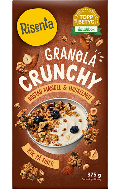 Förpackning med granola mandel hasselnöt