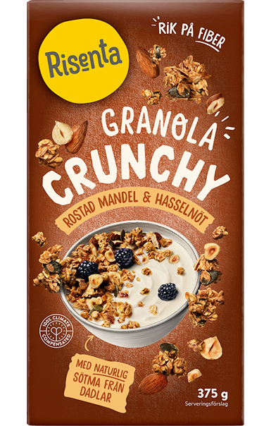 Förpackning med granola mandel hasselnöt