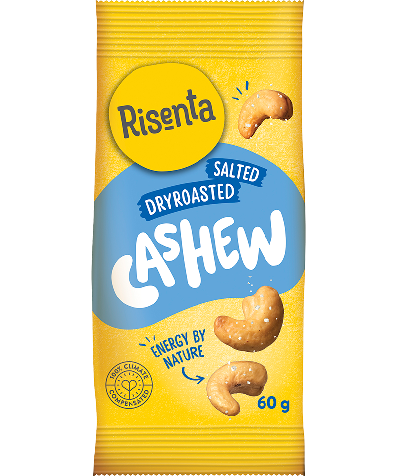 Påse med rostade och saltade cashewnötter från Risenta