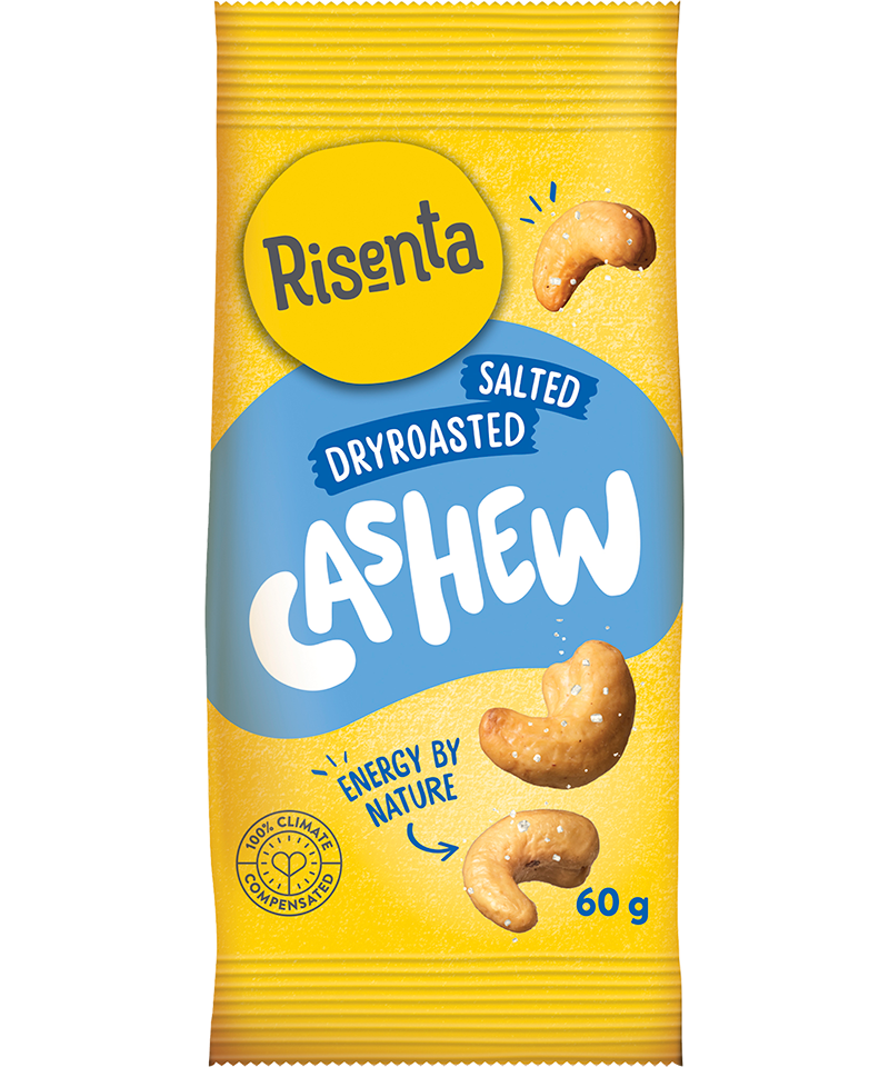 Påse med rostade och saltade cashewnötter från Risenta