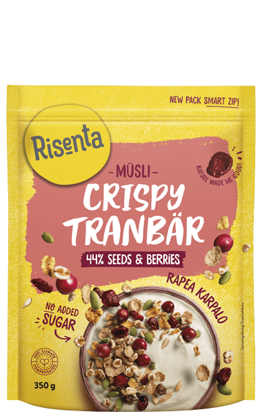 Förpackning med Müsli Crispy Tranbär från Risenta