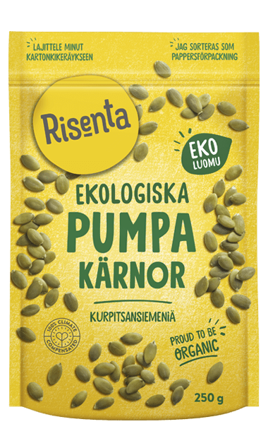 Förpackning med pumpakärnor från Risenta