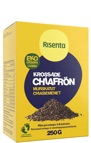 Paket med krossade chiafrön från Risenta