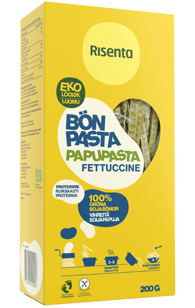 Förpackning med grön bönfettuccine från Risenta