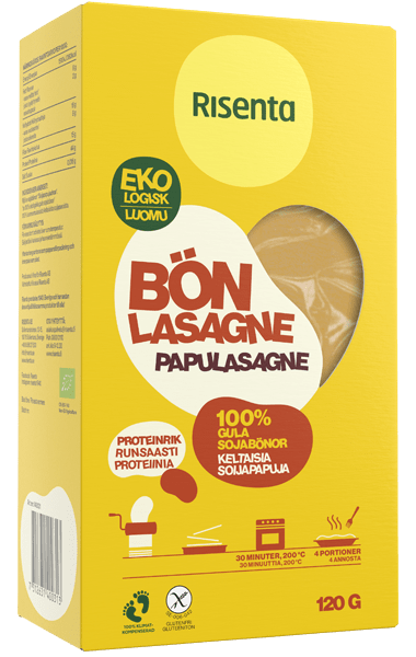 Förpackning med bönlasagne från Risenta