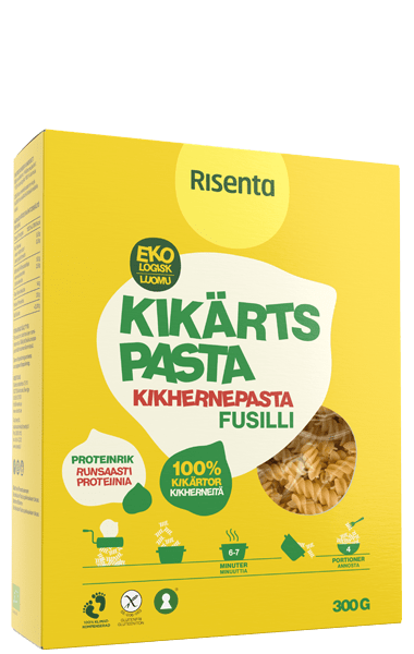Förpackning med kikärtspasta från Risenta